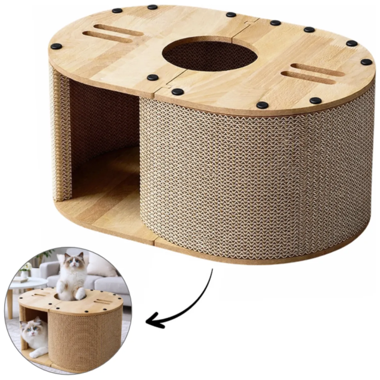 Tekturowy drapak dla kota, budka, domek, legowisko - 57 x 39,5 x 25 cm KOT31