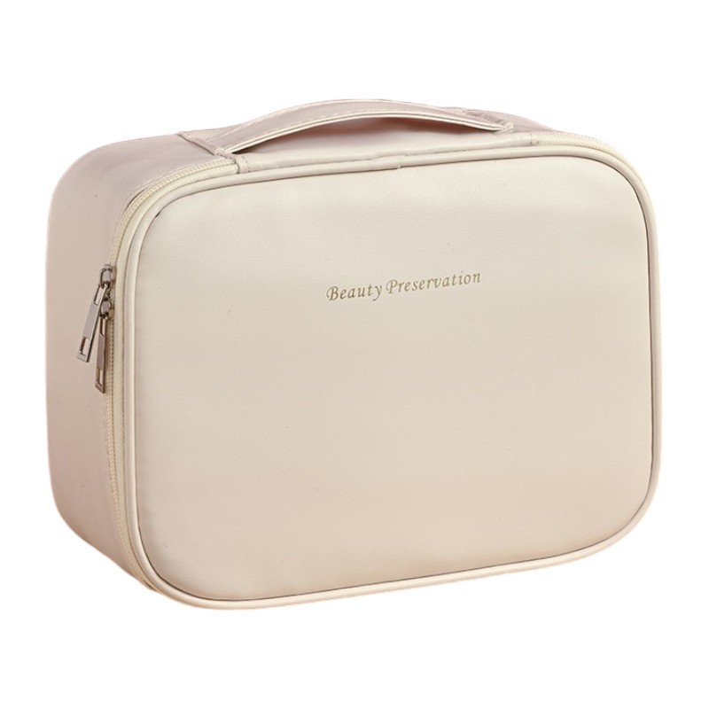 Kosmetyczka rozkładana elegancka kuferek etui z ekoskóry kremowa KS146K - obrazek 2