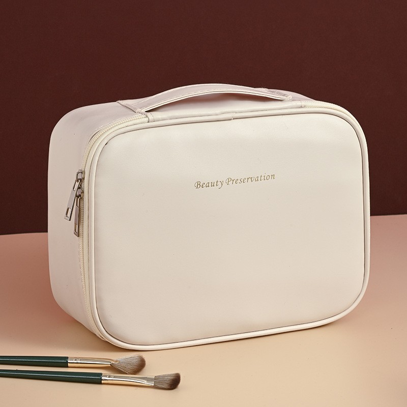 Kosmetyczka rozkładana elegancka kuferek etui z ekoskóry kremowa KS146K - obrazek 5