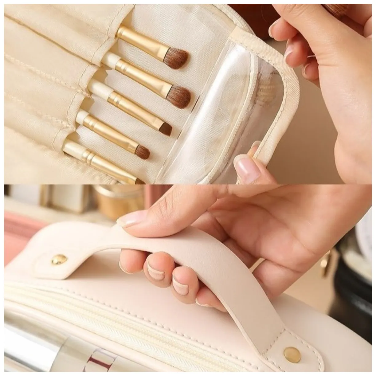 Czarna kosmetyczka organizer dwupoziomowa podróżna 23x13,5x16 cm - obrazek 6