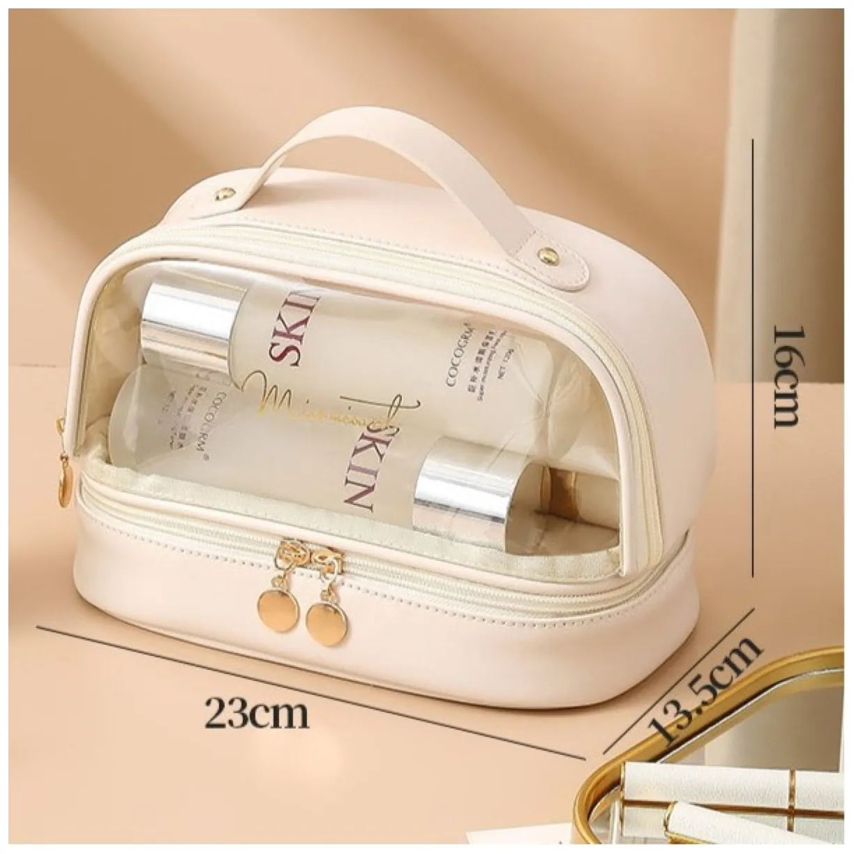 Czarna kosmetyczka organizer dwupoziomowa podróżna 23x13,5x16 cm - obrazek 8
