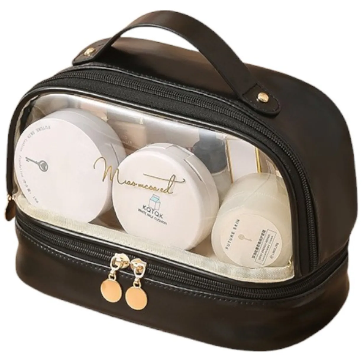 Czarna kosmetyczka organizer dwupoziomowa podróżna 23x13,5x16 cm - obrazek 9