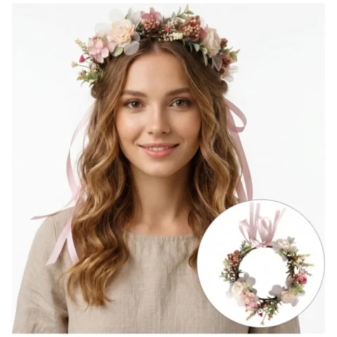 Wianek, opaska do włosów z kwiatów, delikatny wianuszek BOHO W106