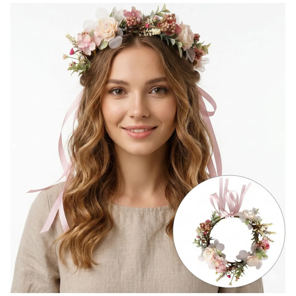 Wianek, opaska do włosów z kwiatów, delikatny wianuszek BOHO W106