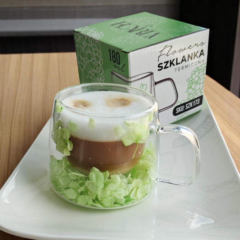 Szklanka termiczna z hortensją w środku, zielona 180 ml 1szt SZK173 - obrazek 4