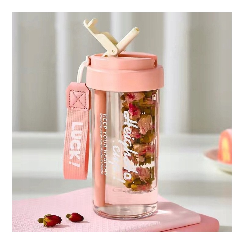 Butelka na wodę z koszyczkiem i słomką 600 ML Simple BD32R - obrazek 3