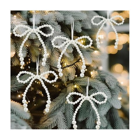 Kokardki perełkowe na choinkę, ozdoby świąteczne 10 x 12 cm, zestaw 6 szt. - WOZ53