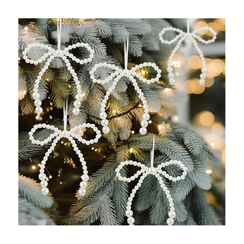 Kokardki perełkowe na choinkę, ozdoby świąteczne 10 x 12 cm, zestaw 6 szt. - WOZ53