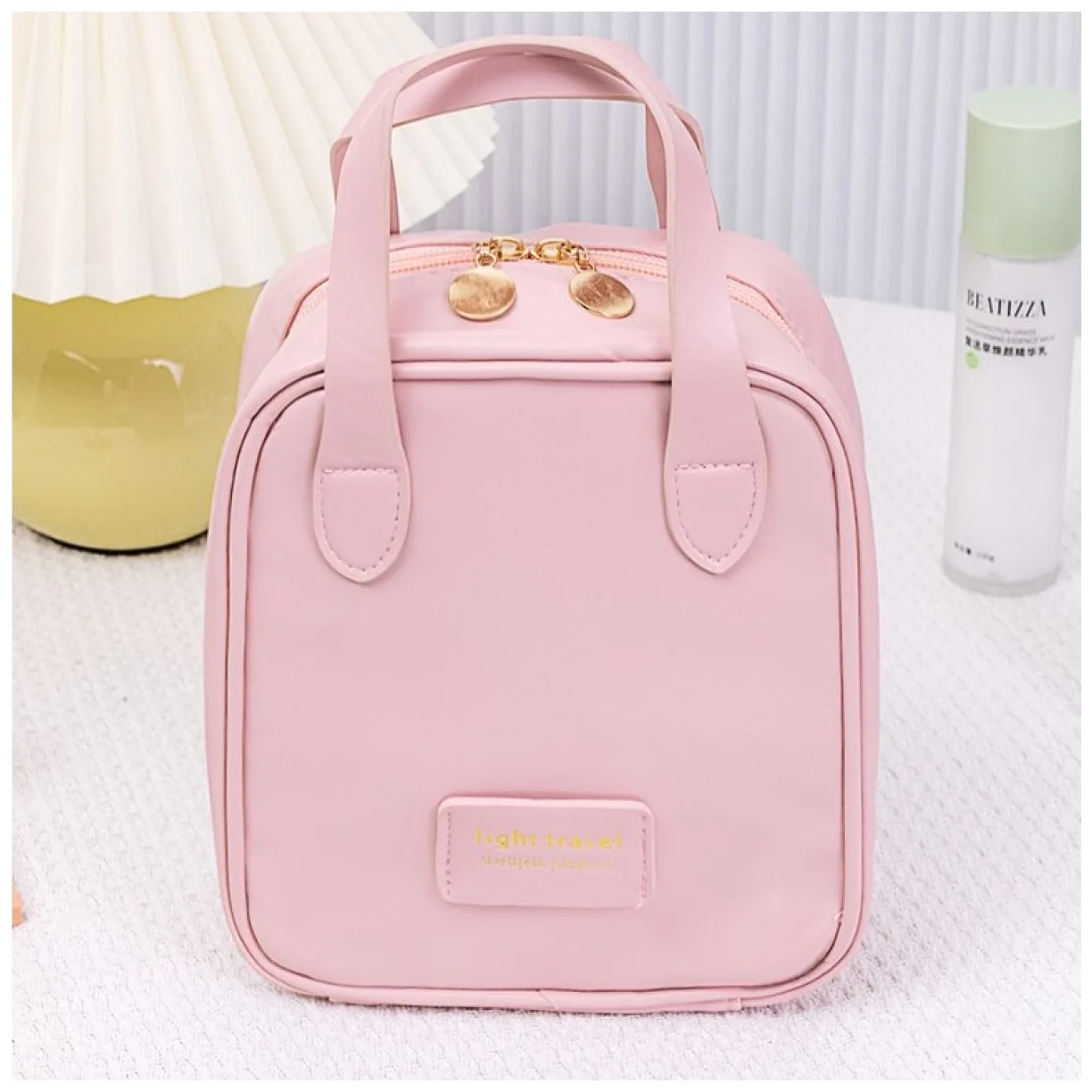 Kosmetyczka organizer na kosmetyki z rączką 17x7x19cm różowa KS128R - obrazek 5