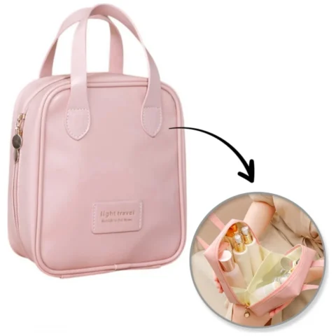 Kosmetyczka organizer na kosmetyki z rączką 17x7x19cm różowa KS128R