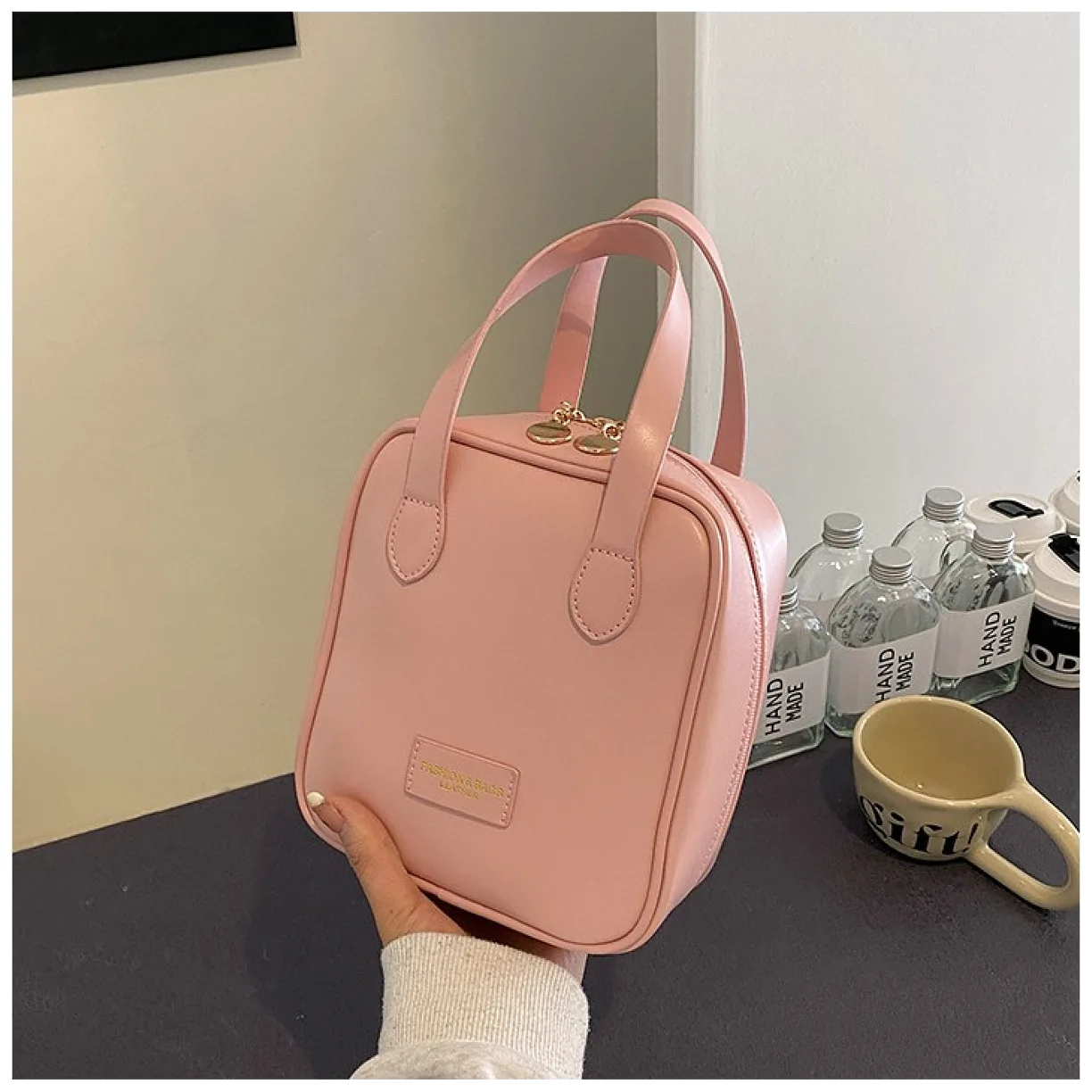 Kosmetyczka organizer na kosmetyki z rączką 17x7x19cm różowa KS128R - obrazek 6