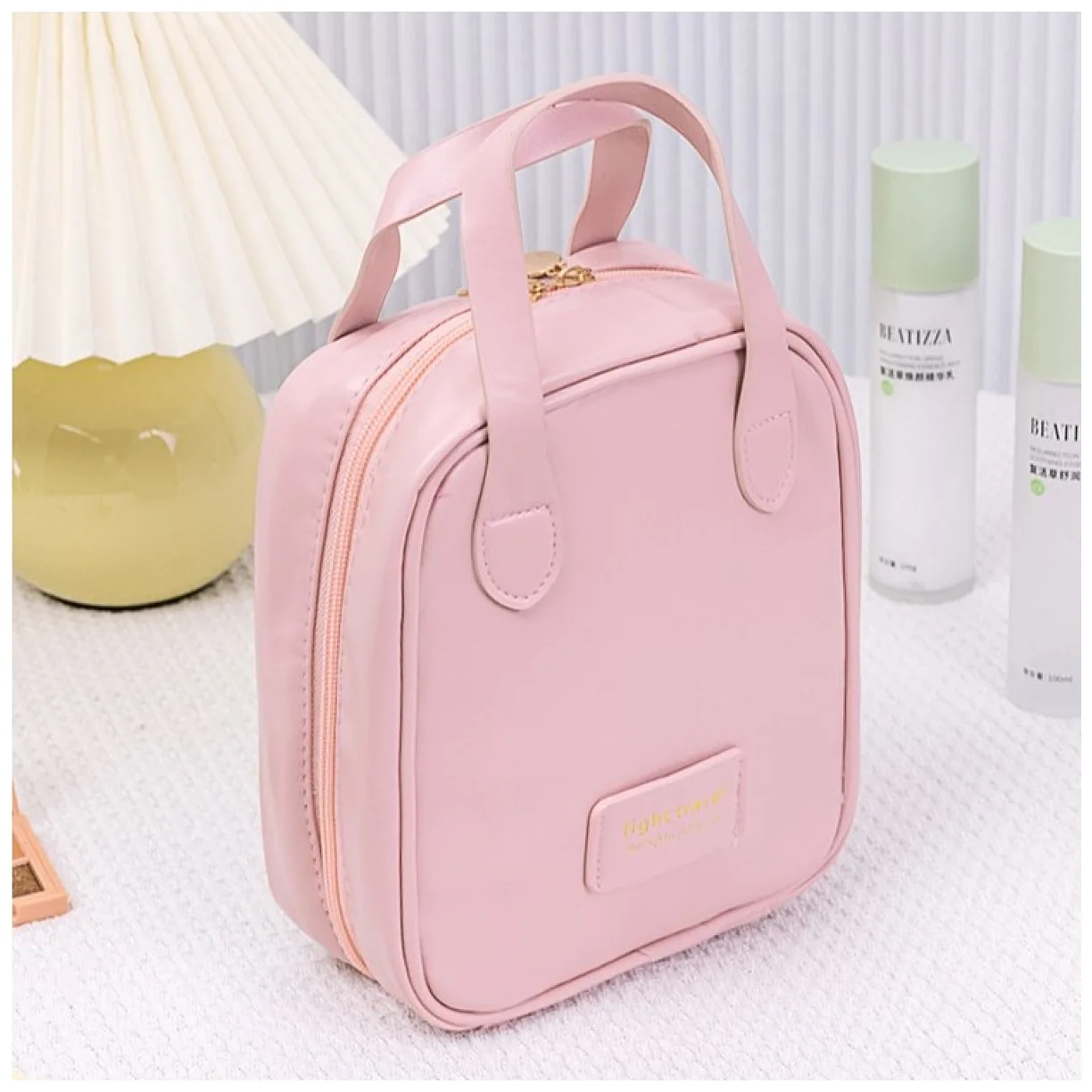 Kosmetyczka organizer na kosmetyki z rączką 17x7x19cm różowa KS128R - obrazek 7