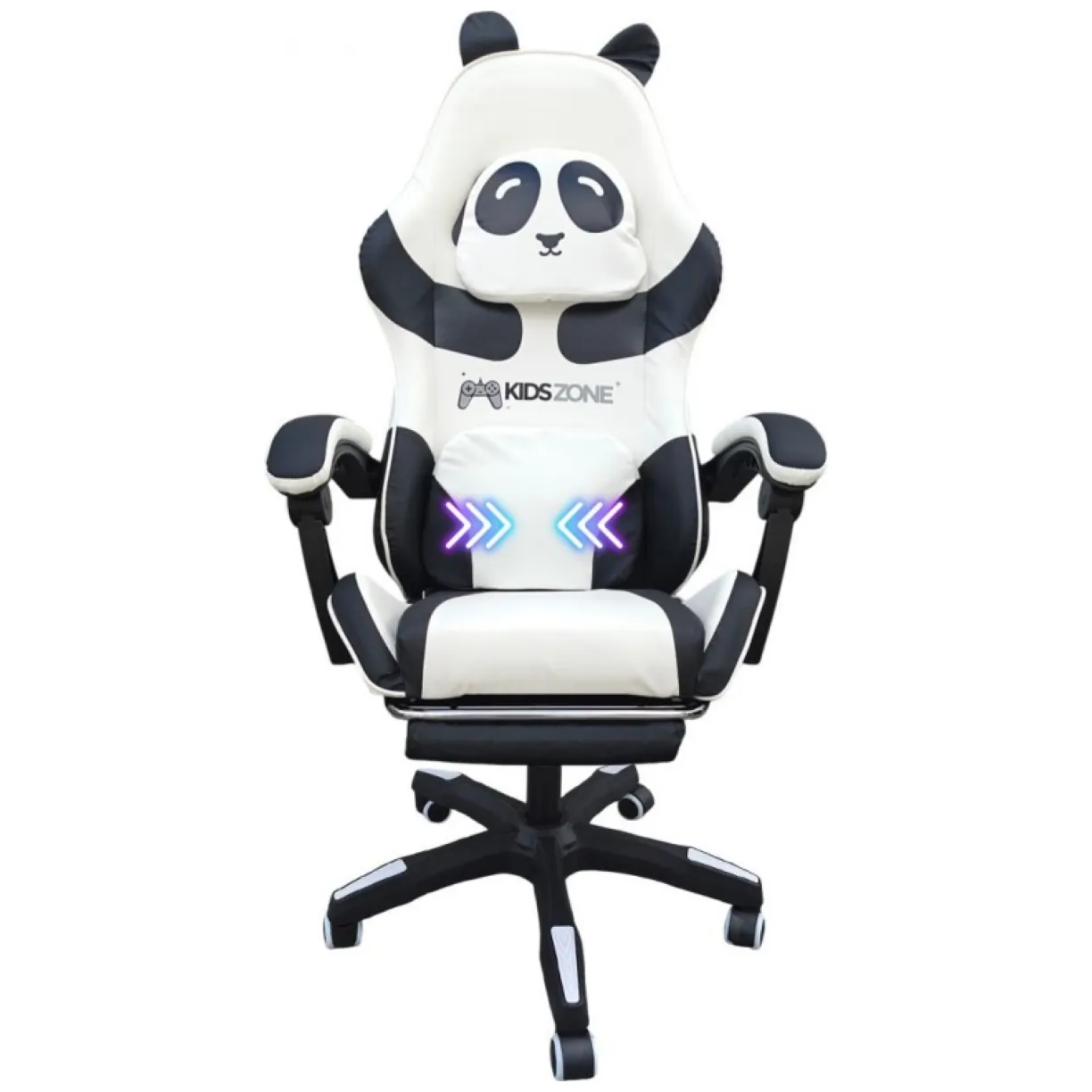 Fotel gamingowy obrotowy panda z podnóżkiem i masażerem dla dzieci - obrazek 3