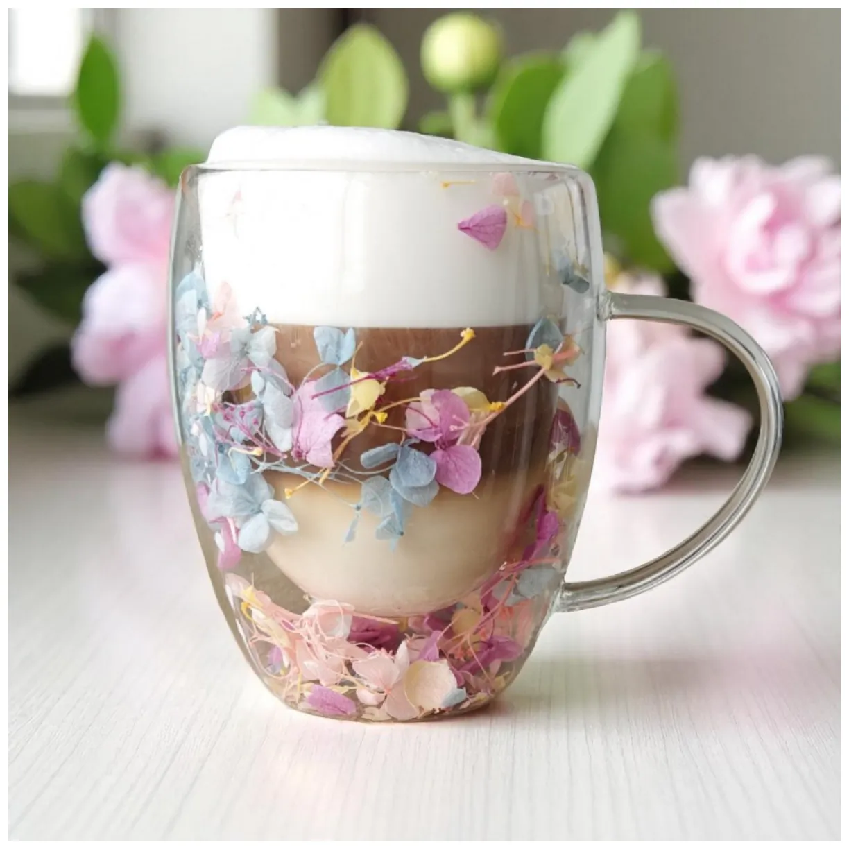 Szklanka termiczna z kwiatami w środku, gipsówka hortensje róż 300 ml 1szt SZK180 - obrazek 4