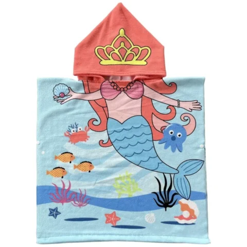 Ręcznik peleryna plażowy dziecięcy wielokolorowy z kapturem 58x57 cm