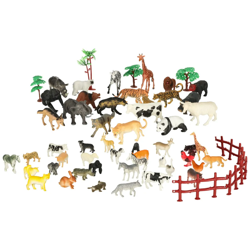 Figurki zwierząt zwierzęta zoo safari farma akcesoria skrzynka 59 elementów - obrazek 6