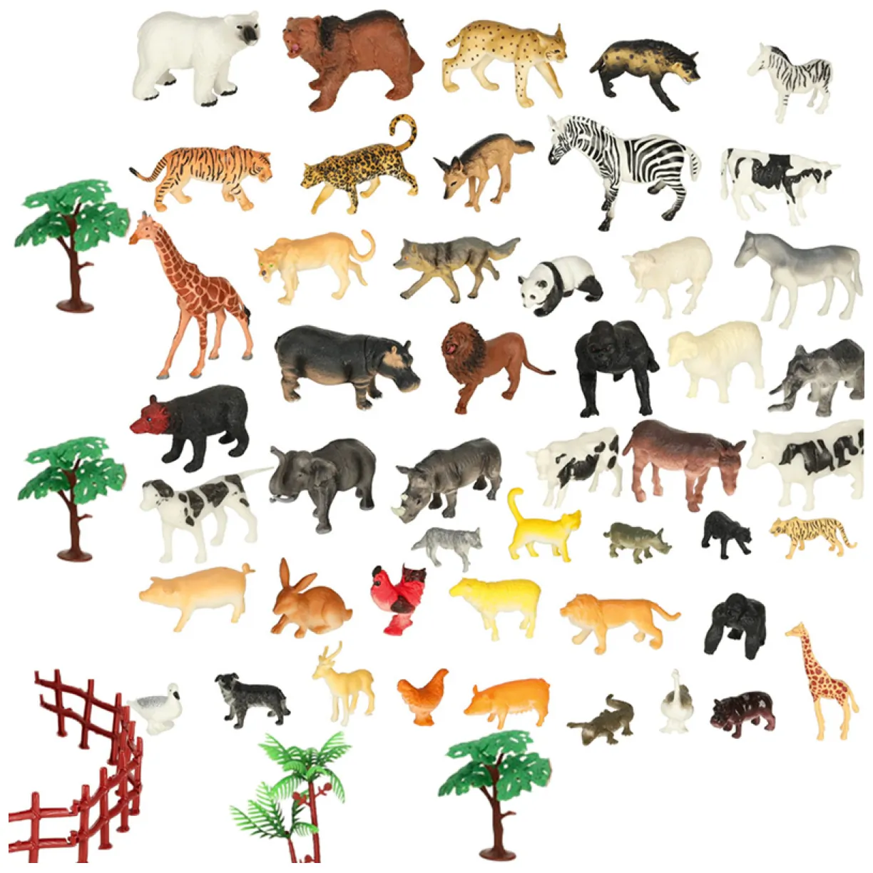 Figurki zwierząt zwierzęta zoo safari farma akcesoria skrzynka 59 elementów - obrazek 8
