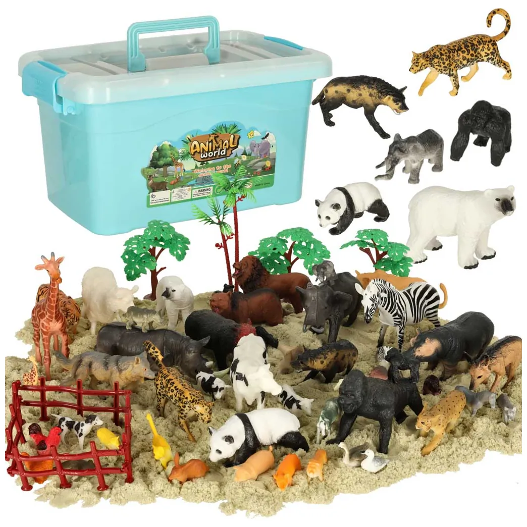 Figurki zwierząt zwierzęta zoo safari farma akcesoria skrzynka 59 elementów - obrazek 9
