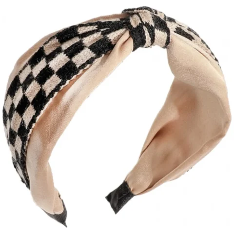 Opaska turban pepitka z materiału gruba 6,5cm O462