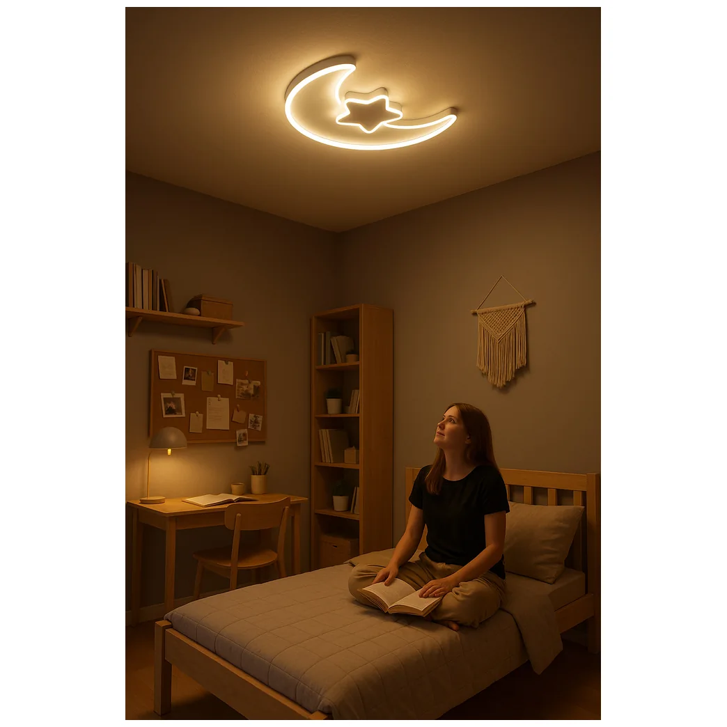 Lampa LED sufitowa plafon do pokoju dziecięcego ściemniana + pilot księżyc biała - obrazek 4