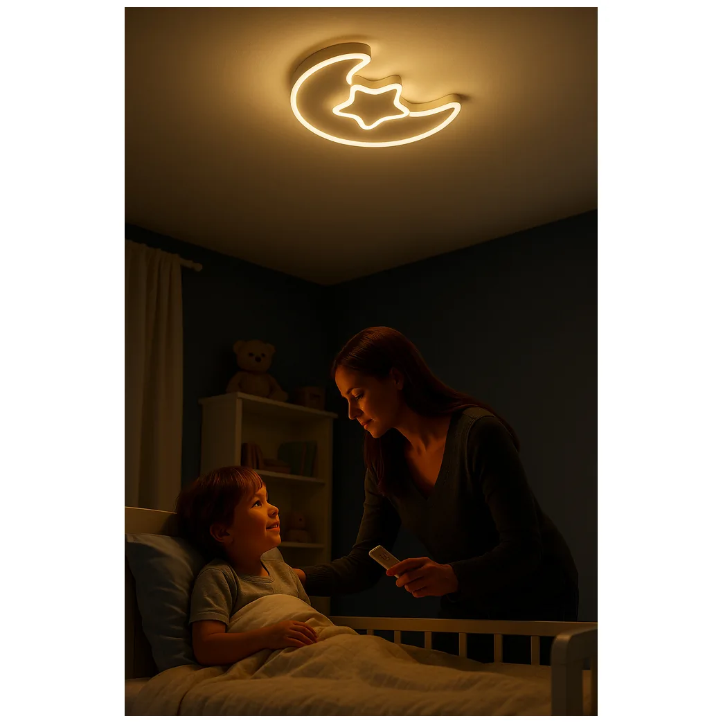 Lampa LED sufitowa plafon do pokoju dziecięcego ściemniana + pilot księżyc biała - obrazek 5