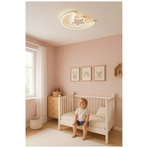 Lampa LED sufitowa plafon do pokoju dziecięcego ściemniana + pilot księżyc biała