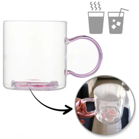 Szklanka termiczna z brokatowtym kwiatkiem w środku 250 ml - SZK143