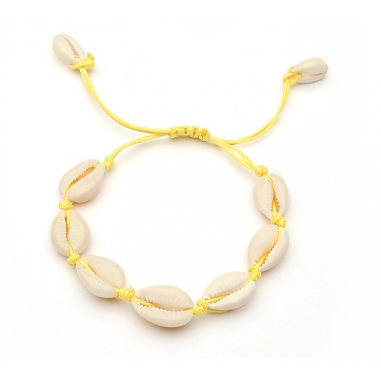 Bransoletka muszelki na rzemyku żółta B363ZO - obrazek 2