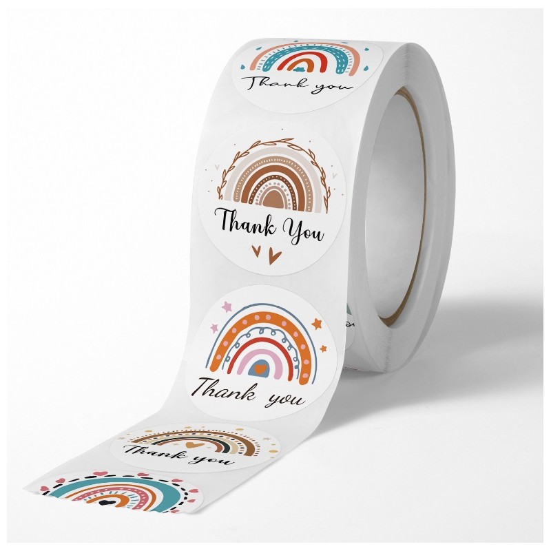 500 sztuk naklejek THANK YOU z tęczą na taśmie średnica 25mm dekoracyjne naklejki samoprzylepne etykiety NNK10 - obrazek 3
