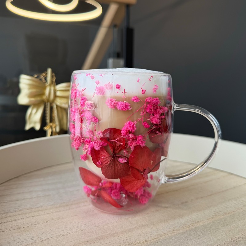 Szklanka termiczna z kwiatami w środku, gipsówka róż 300 ml 1szt SZK204 - obrazek 2