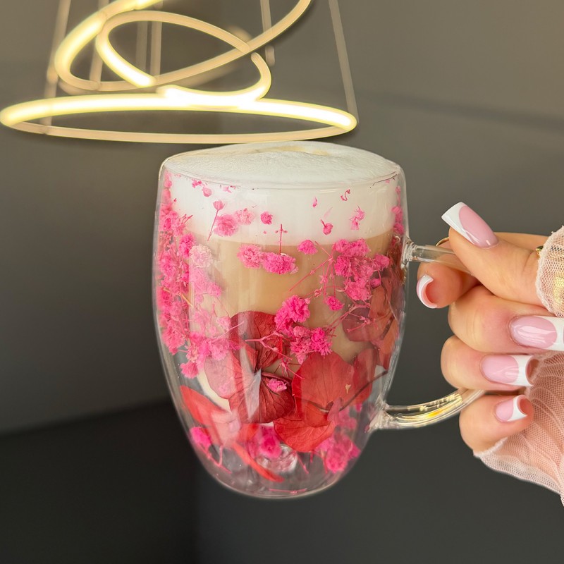 Szklanka termiczna z kwiatami w środku, gipsówka róż 300 ml 1szt SZK204 - obrazek 3