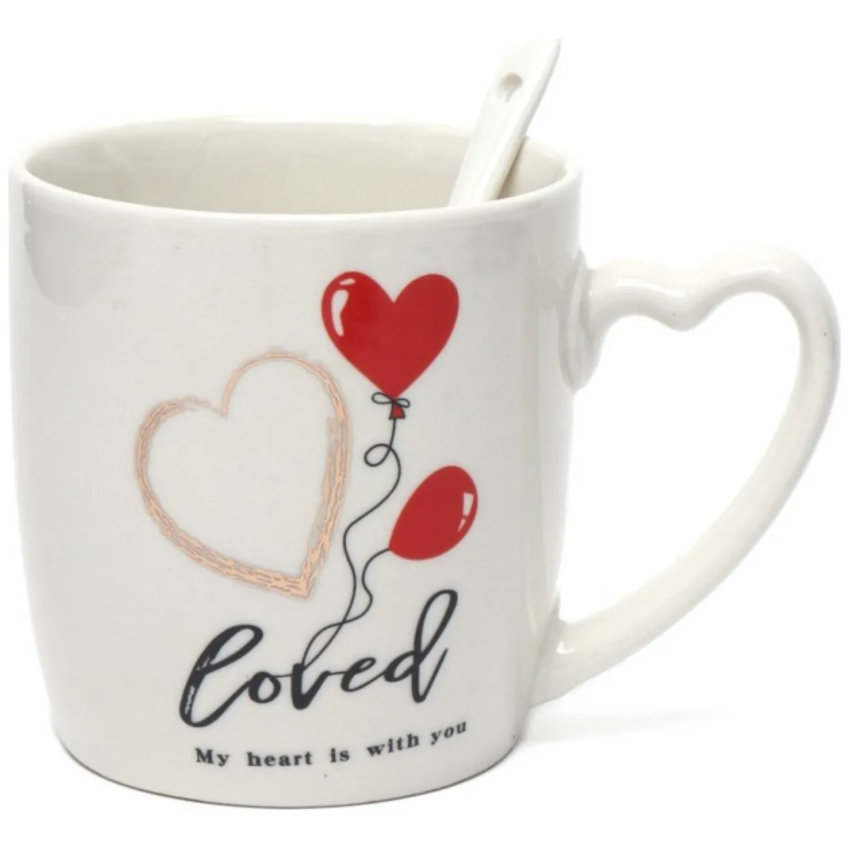 Zestaw 2szt KUBKÓW WALENTYNKOWYCH - LOVE YOU w pudełku z łyżeczkami 300 ml KB24 - obrazek 3