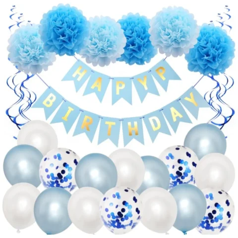 Zestaw Balonów HAPPY BIRTHDAY niebieskie 24szt BLN10
