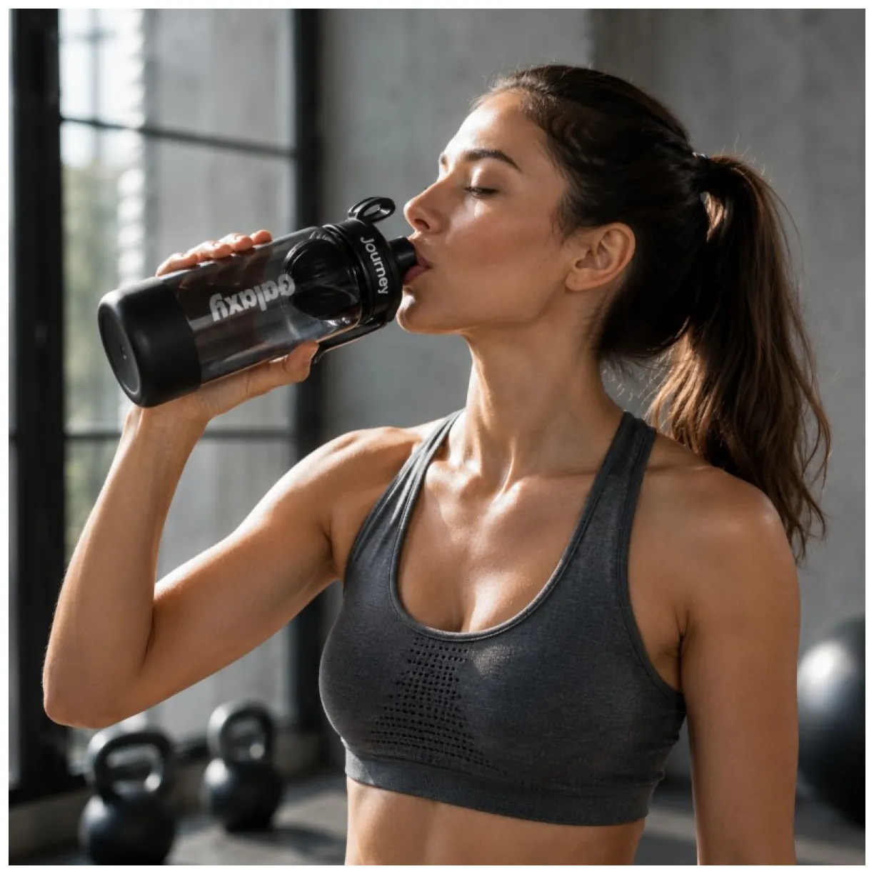 Czarny bidon sportowy 800ml z uchwytem i miarką, wolny od BPA - obrazek 4