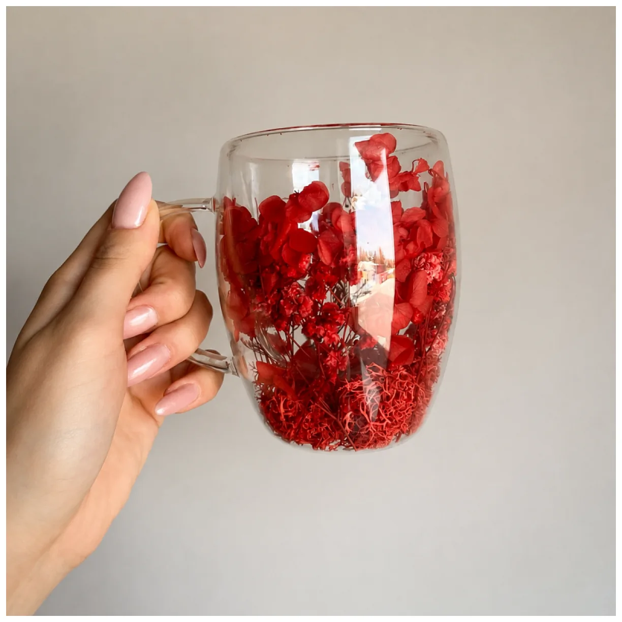 Szklanka termiczna z kwiatami w środku, pełne kwiatów mix, czerwone red 300ml 1szt - obrazek 2