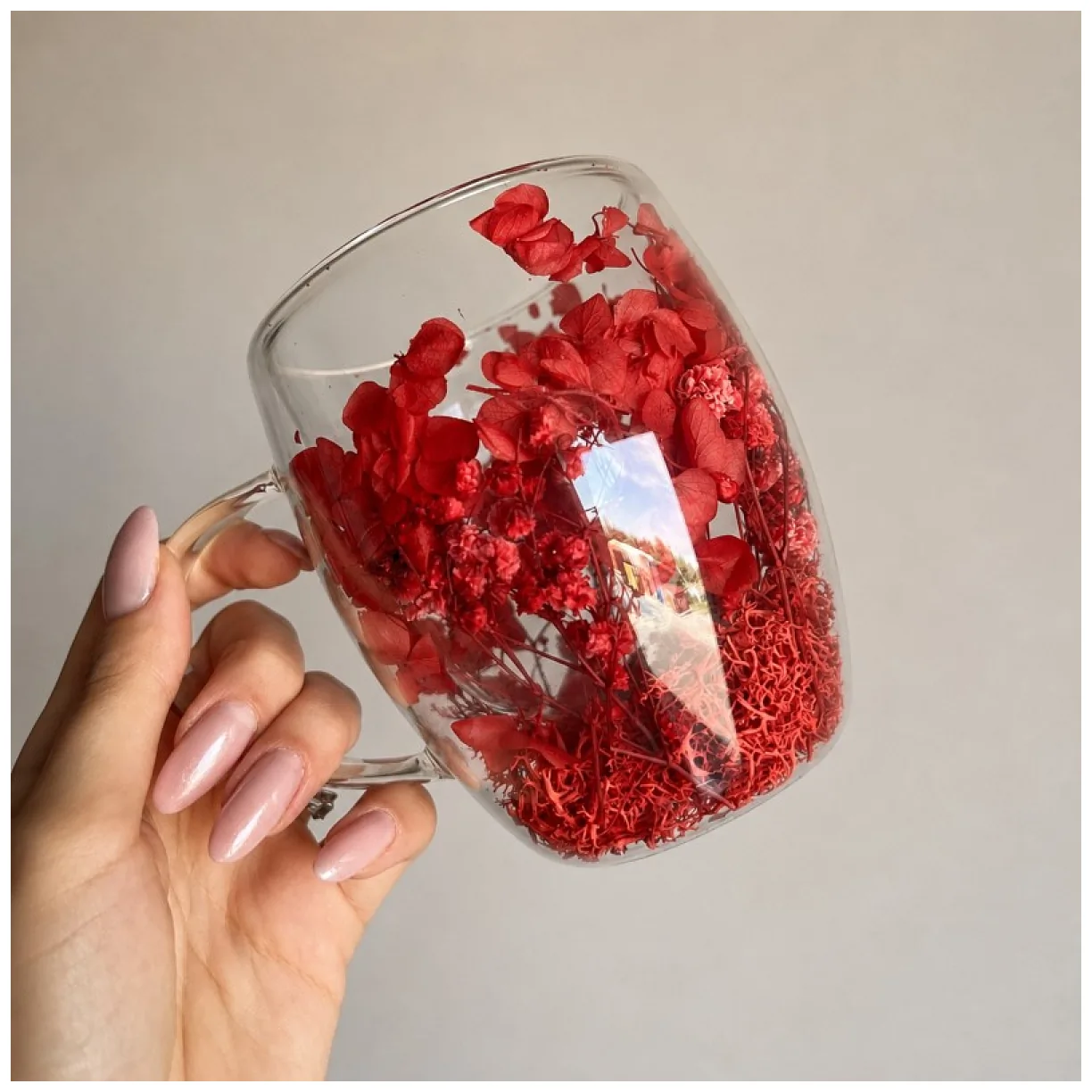 Szklanka termiczna z kwiatami w środku, pełne kwiatów mix, czerwone red 300ml 1szt - obrazek 4