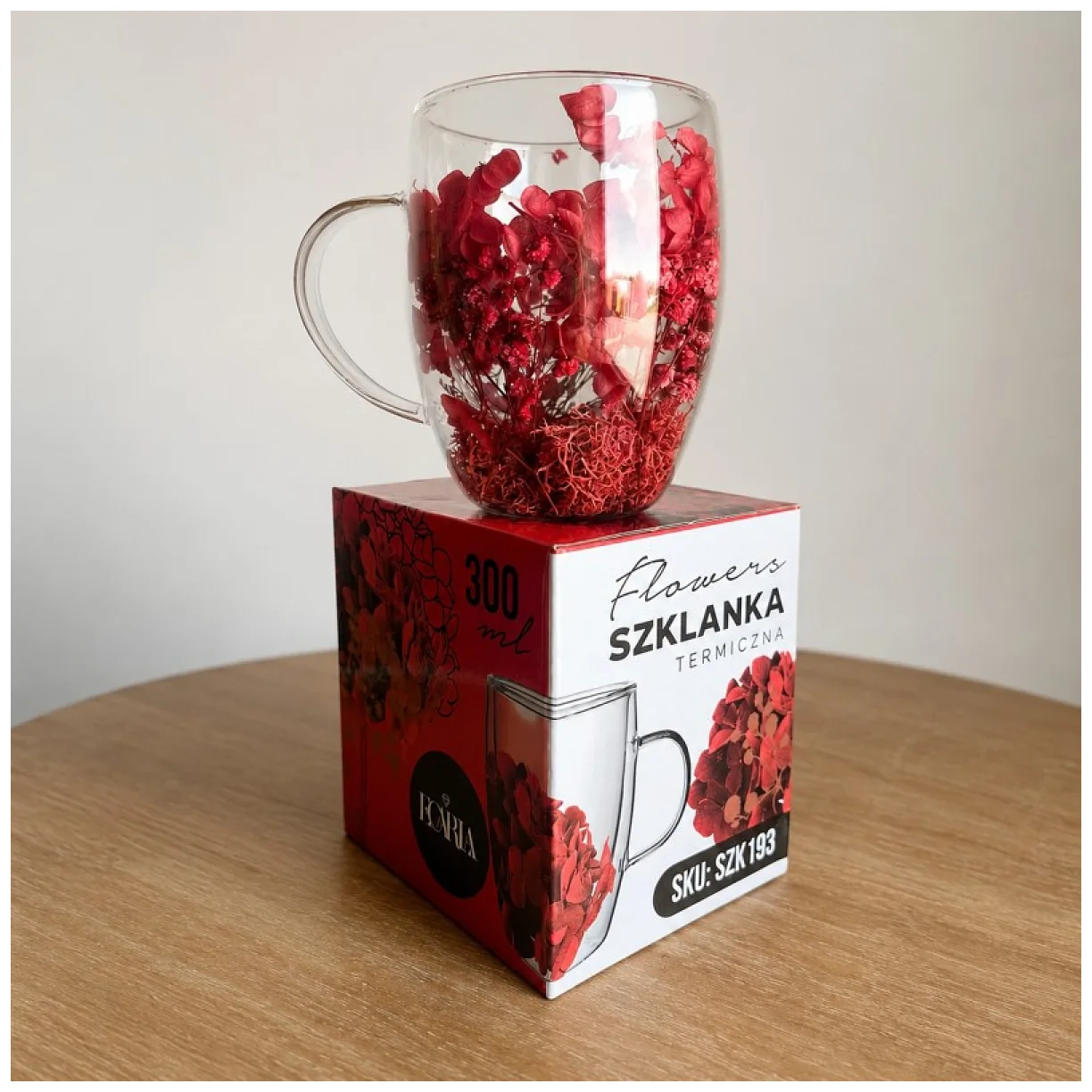 Szklanka termiczna z kwiatami w środku, pełne kwiatów mix, czerwone red 300ml 1szt - obrazek 9