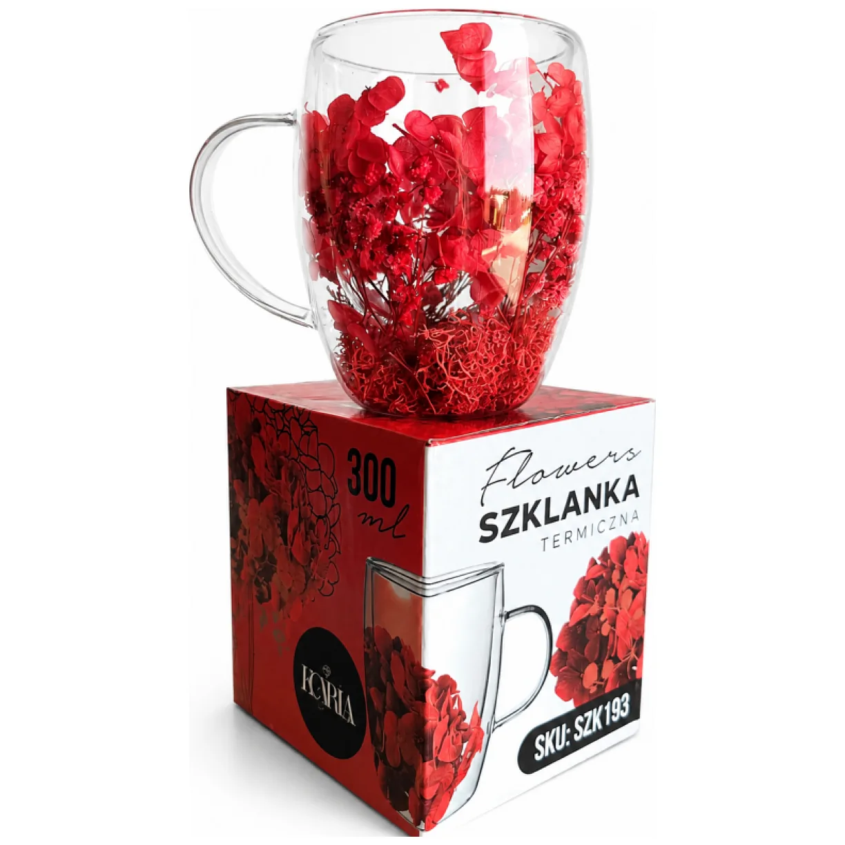 Szklanka termiczna z kwiatami w środku, pełne kwiatów mix, czerwone red 300ml 1szt - obrazek 10