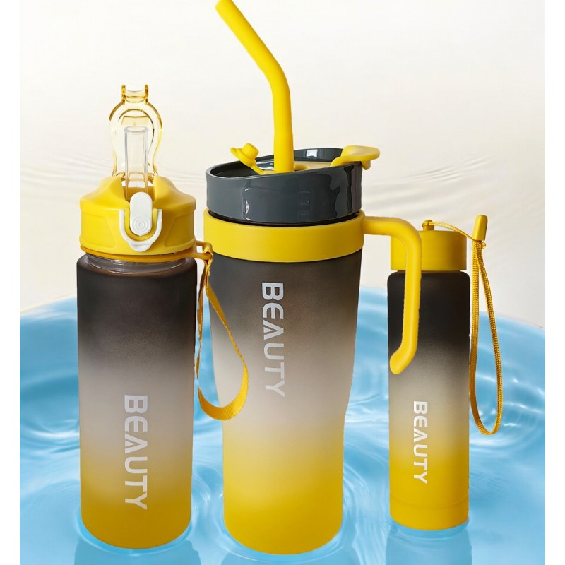 Butelka na wodę Bidon ombre 3w1 Kubek z uchwytem i rurką z miarką przenośny BD13WZ3 - obrazek 3