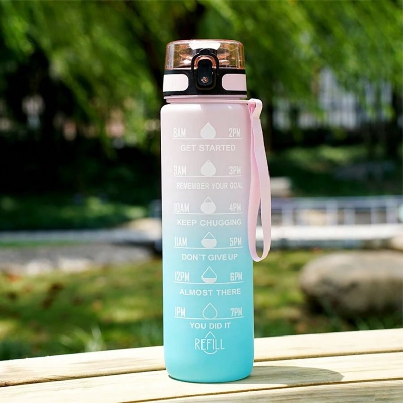 Butelka na wodę, bidon z miarką 1L OMBRE Róż z miętą BD14 - obrazek 2