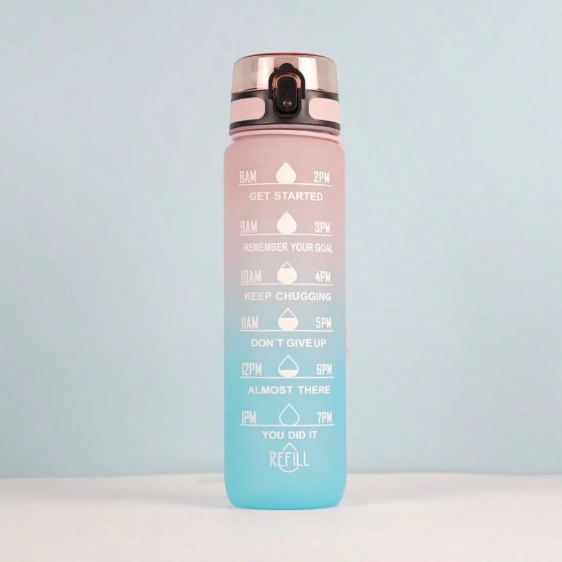 Butelka na wodę, bidon z miarką 1L OMBRE Róż z miętą BD14 - obrazek 3