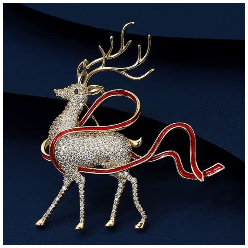 Broszka ozdobna elegancka z cyrkoniami jelonek BZ183 - obrazek 3