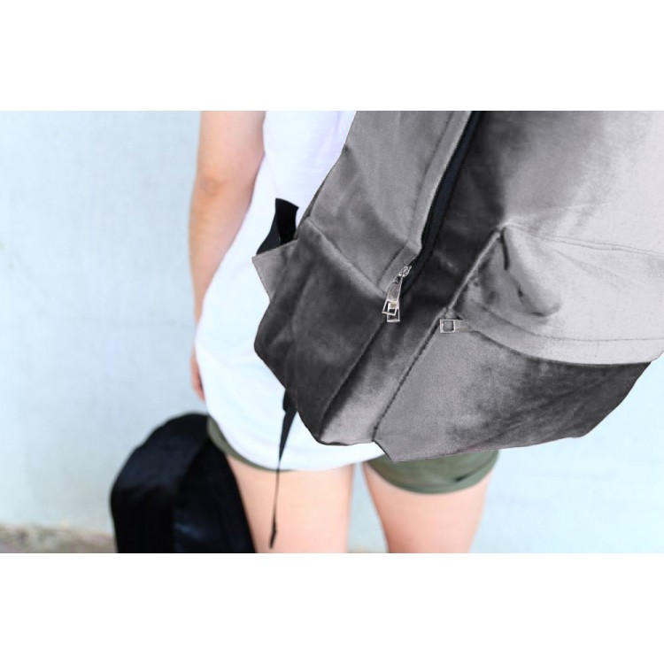 Plecak aksamitny VELVET SZARY PL33SZ - obrazek 3