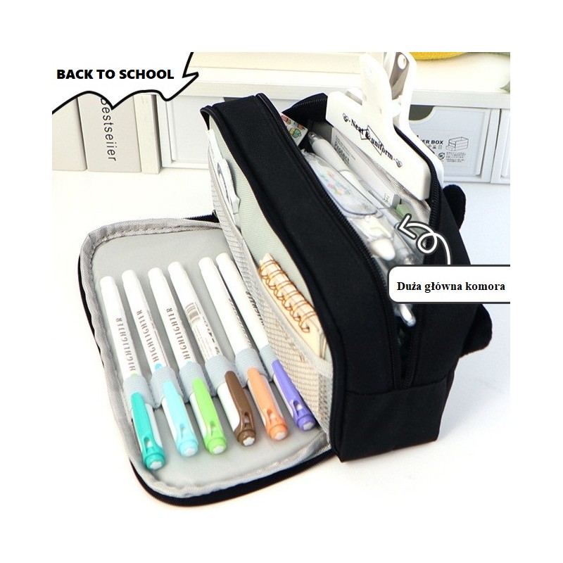 Duży PIÓRNIK wielofunkcyjny dwukomorowy czarny HAPPY CAT PR12 - obrazek 3