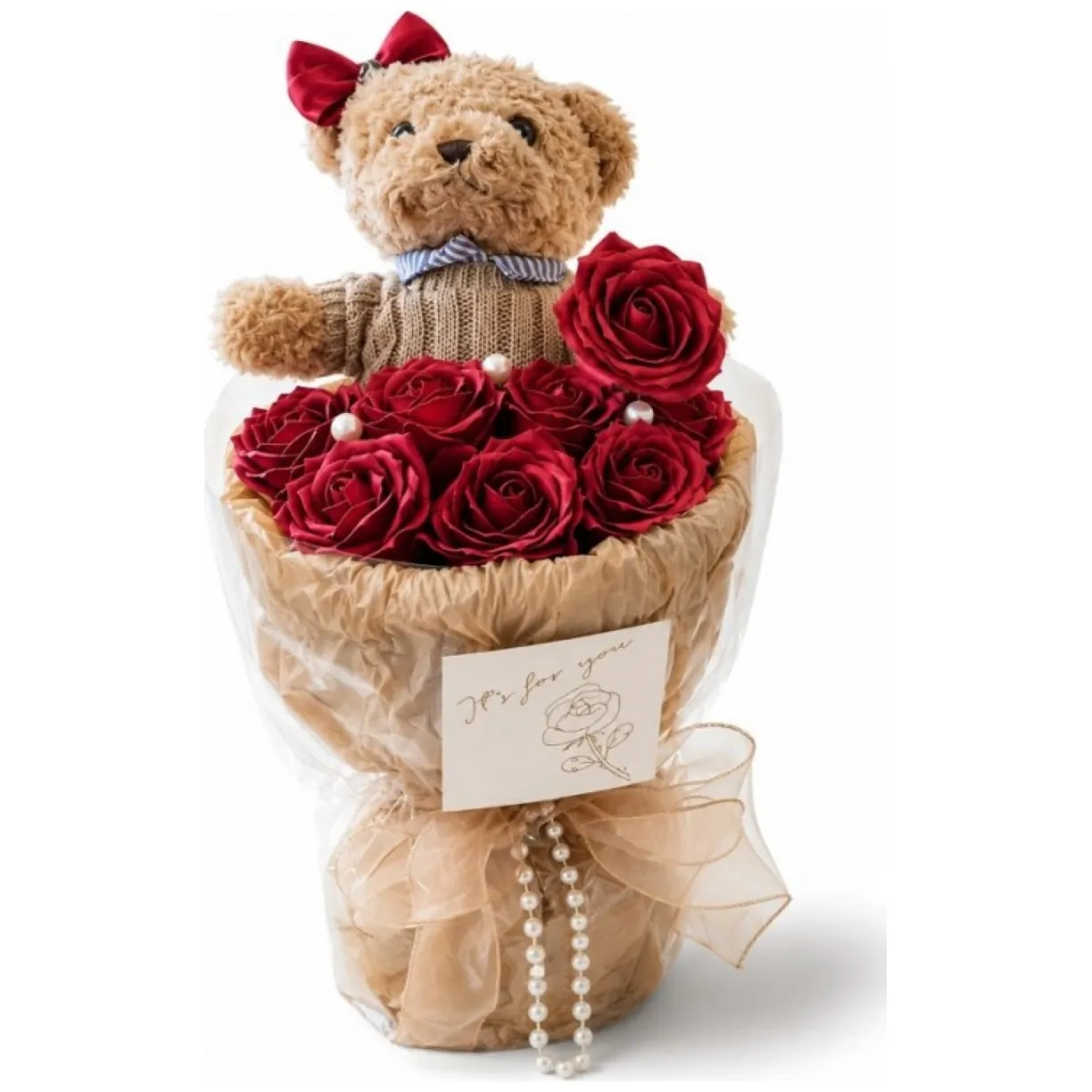 Flower box, bukiet zapachowych kwiatów mydlanych z MISIEM 8szt. BUK31CZE
