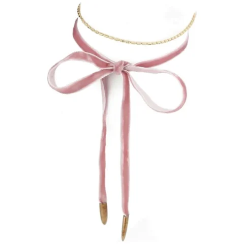 NASZYJNIK CHOKER VELVET CHAIN - RÓŻOWY N485R