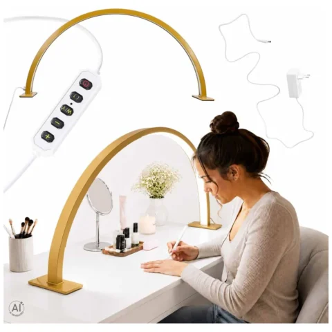 Lampa kosmetyczna LED bezcieniowa biurkowa do manicure paznokci łuk złota