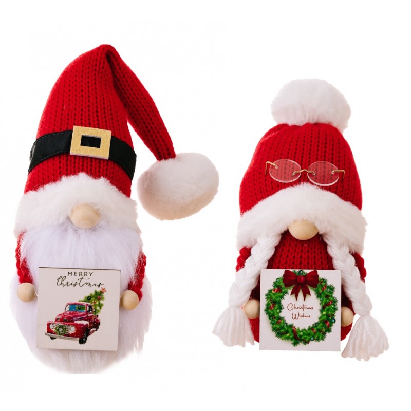 Krasnal Skrzat stojący czerwony z kartką Boże Narodzenie 24cm KSN166 - obrazek 2