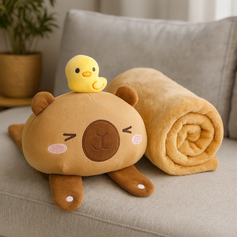 Mięciutki koc z poduszką KAPIBARA XL Flannel 100*170cm GRUBY MIĘKKI NARZUTA KOC19 - obrazek 2