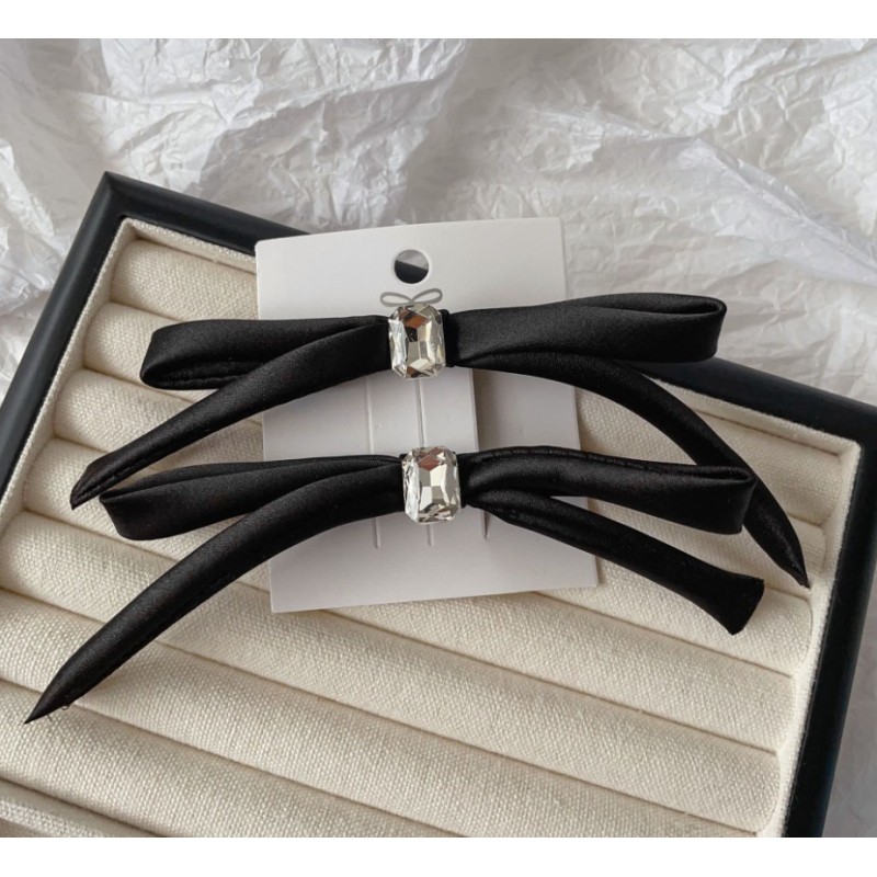 Zestaw 2 spinek do włosów czarne kokardki z kryształkiem XL 10 cm SP339 - obrazek 2